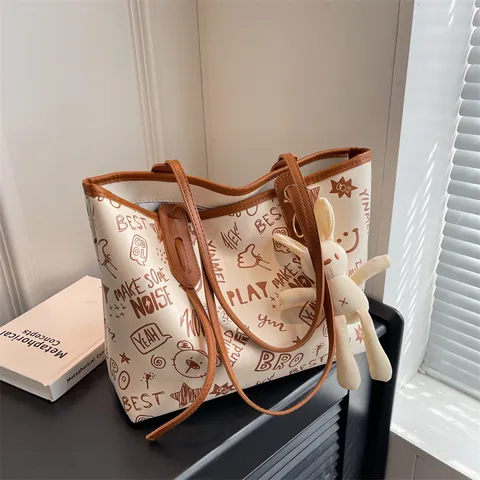 Γυναικεία Τσάντα Tote Μεγάλης Χωρητικότητας Καλοκαίρι Γκράφιτι Τύπωμα PU Δέρμα Τσάντα Ώμου Casual Τσάντα Ψωνίσματος Εργασία Σχολείο Ταξίδι