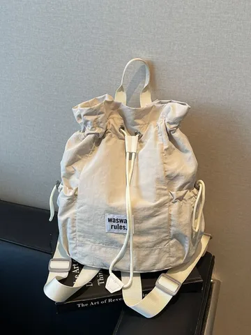 Casual Canvas Drawstring Backpack Large Capacity Streetwear School Bookbag Lightweight Outdoor Hiking Travel Bag For Women