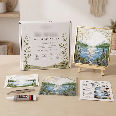 DIY Sea Glass Art Kit Handmade Creative Landscape Painting Home Decor Resin Craft Set For Living Room Desktop Gift
