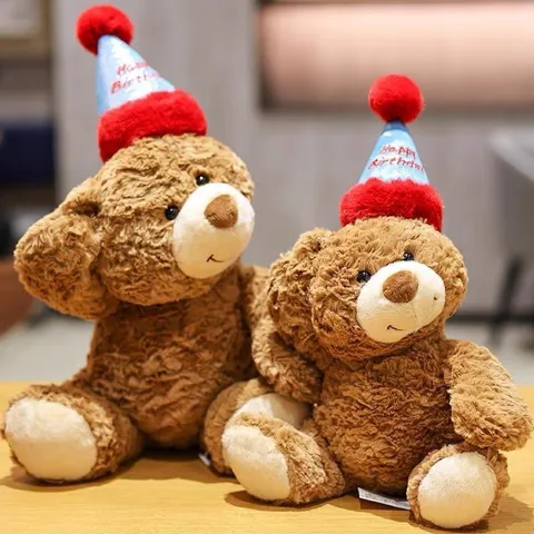 Lindo Oso de Peluche Animal de Peluche Con Sombrero de Fiesta Peluche Suave Algodón PP Regalo de Cumpleaños Para Niños Niñas