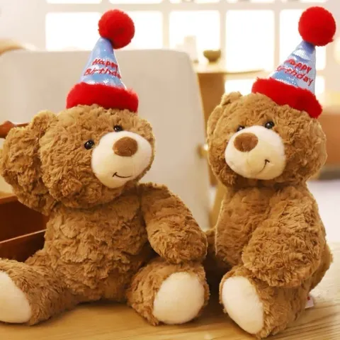 Lindo Oso de Peluche Animal de Peluche Con Sombrero de Fiesta Peluche Suave Algodón PP Regalo de Cumpleaños Para Niños Niñas