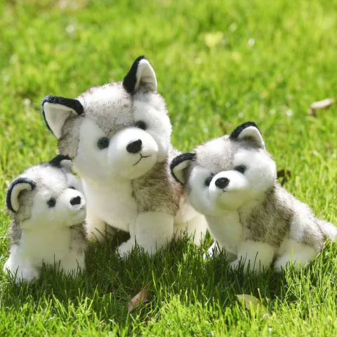 Peluche de Husky Realista Lindo Animal de Peluche Perro Muñeca Almohada Suave de Algodón PP Regalo de Cumpleaños para Niños