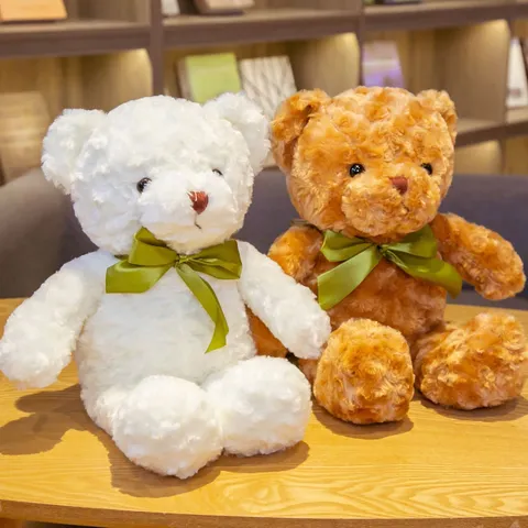 Osito de Peluche Relleno Clásico Juguete Lindo Muñeco de Oso Abrazable con Lazo Animal de Peluche Suave para Regalo de Niños