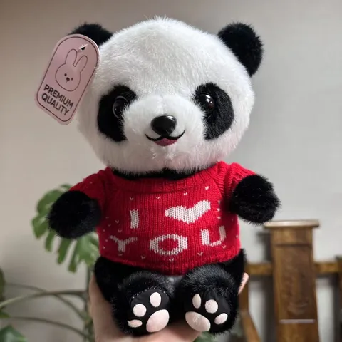 Lindo Panda de Peluche Animal de Peluche Suave Muñeca con Suéter de Punto y Bufanda Regalo de Cumpleaños para Niños