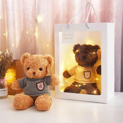 Peluche Oso de Peluche Juguete Animal Con Cadena de Luces LED Caja de Regalo Transparente Regalo de Cumpleaños San Valentín Muñeco de Oso Lindo