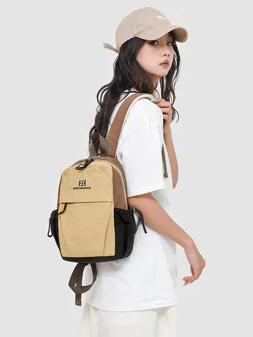 Casual Nylon Backpack Color Block School Bag Lightweight Daypack For Women Student Street Trend Daily Collocation