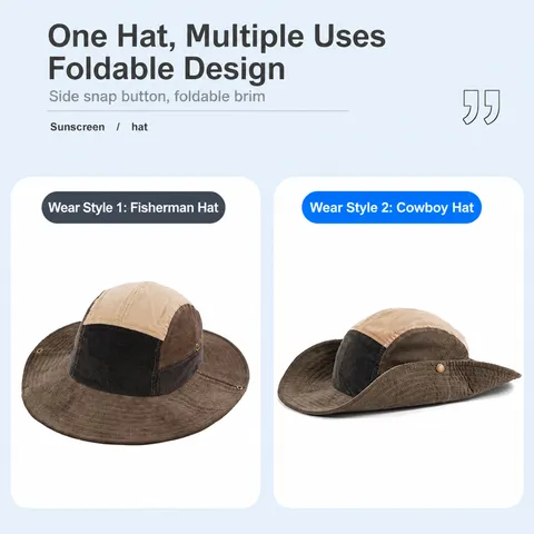 Sombrero De Sol De Pana Ala Ancha Aire Libre Senderismo Anti UV A Prueba De Viento Sombrero Unisex