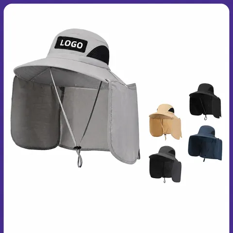 Sombrero de Sol de Poliéster Unisex Outdoor Gorro Pescador Secado Rápido Ala Ancha Protector Cuello UV Pesca Senderismo
