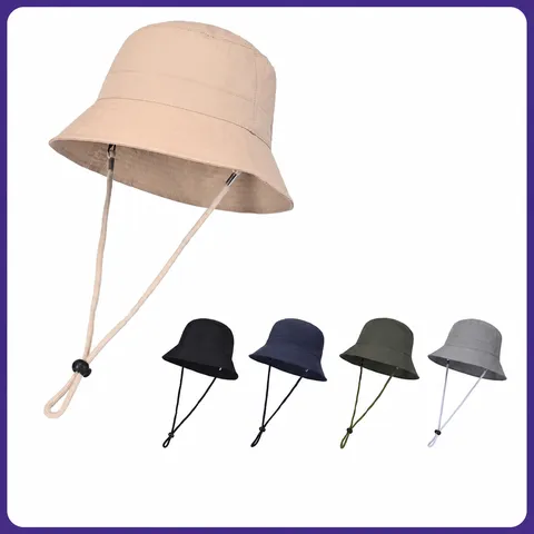 Sombrero de Pescador de Color Sólido Unisex para Senderismo al Aire Libre y Uso Diario Con Ala Ancha Tela Transpirable y Cordón