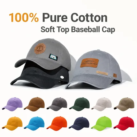Gorra de Béisbol de Algodón Puro Lavado Unisex Ajustable Casual Sombrilla Dad Hat Color Sólido Deporte al Aire Libre