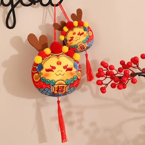 Juguete de Peluche de Mascota de Dragón del Zodíaco Chino Colgante de Dragón Guochao Muñeca de Bola Redonda Juguete de Animal de Peluche para Fiesta de Año Nuevo Decoración del Hogar