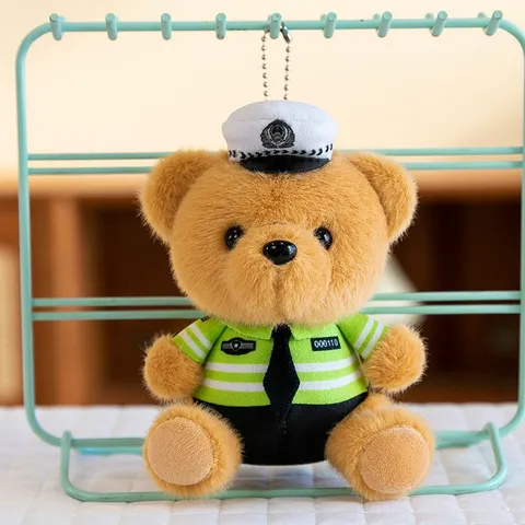 Lindo Oso Y Panda de Peluche Con Uniforme de Policía Llavero Colgante de Bolso Muñeca de Peluche de Dibujos Animados Regalo