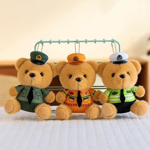 Lindo Oso Y Panda de Peluche Con Uniforme de Policía Llavero Colgante de Bolso Muñeca de Peluche de Dibujos Animados Regalo