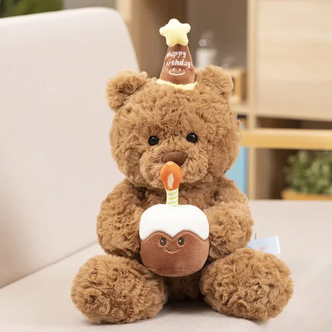 Lindo Sombrero de Cumpleaños Oso Peluche Animal de Peluche Pastel Oso Muñeca Suave Abrazo Oso Regalo de Cumpleaños Para Niñas y Niños