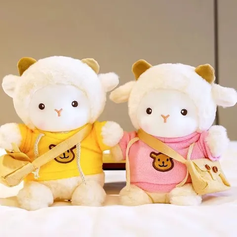 Lindo Juguete de Peluche de Oveja Muñeca de Animal de Peluche Con Sudadera con Capucha Algodón Suave Regalo de Cumpleaños para Niños Decoración