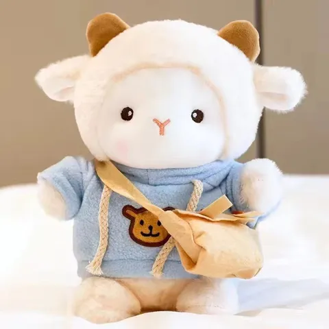 Lindo Juguete de Peluche de Oveja Muñeca de Animal de Peluche Con Sudadera con Capucha Algodón Suave Regalo de Cumpleaños para Niños Decoración