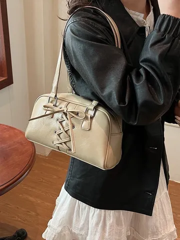 Women's PU Leather Underarm Shoulder Bag Vintage Solid Color Casual Commuter Pillow Bag Fashion Handbag Purse