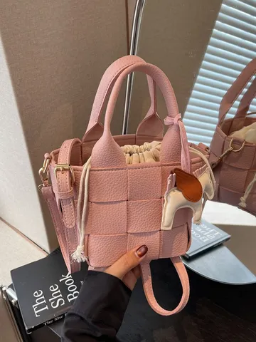 Γυναικείο Fashion PU Δερμάτινο Υφαντό Bucket Bag Casual Monokhromo Kordoni Crossbody Shoulder Bag Handbag Daily Travel Purse