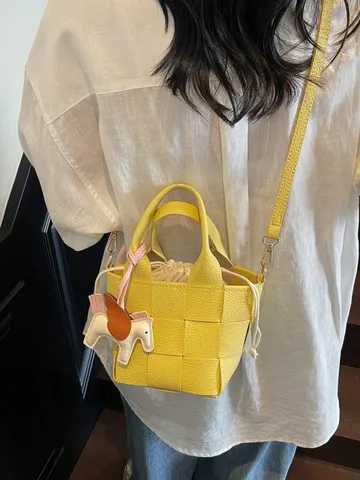 Γυναικείο Fashion PU Δερμάτινο Υφαντό Bucket Bag Casual Monokhromo Kordoni Crossbody Shoulder Bag Handbag Daily Travel Purse