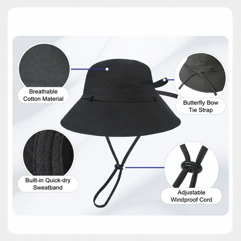Sombrero de Pescador de Ala Ancha Color Sólido para Mujer Algodón Protección Solar con Lazo Casual Verano Exterior