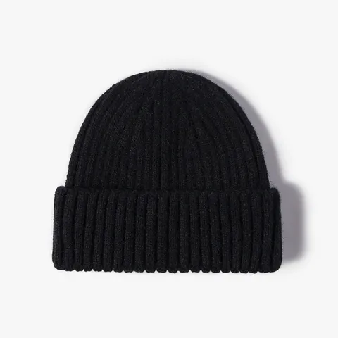 Gorro de Punto Cálido de Invierno Con Dobladillo Engrosado Gorro Casual Antiviento Color Sólido Acrílico Para Mujeres Hombres