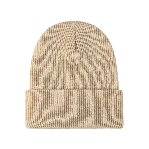 Winter Warm Knit Beanie Hat Thickened Rolled Cuff Thermal Solid Color Unisex Casual Outdoor Ski Cap Fashion Headwear