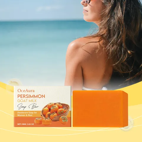 Pain de Savon au Lait de Chèvre et Kaki OCEAURA Nettoyage en Profondeur Hydratant Savon de Bain pour le Corps
