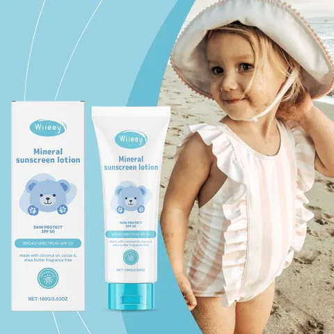WIIEEY Loción Protectora Solar Mineral SPF 50 Espectro Amplio Protección Diaria Exterior Crema Hidratante Para Niños