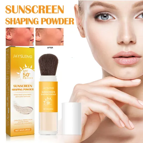 Poudre de Fixation Solaire Jaysuing Imperméable Contrôle de l'Huile Mat Poudre Libre Visage Translucide avec Pinceau