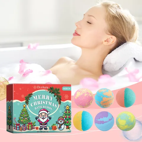 Natale Bombe da Bagno Colorate Set Regalo Schiuma Ricca Idratante Rilassante Lenitivo Estratto Vegetale Palla di Sale da Bagno