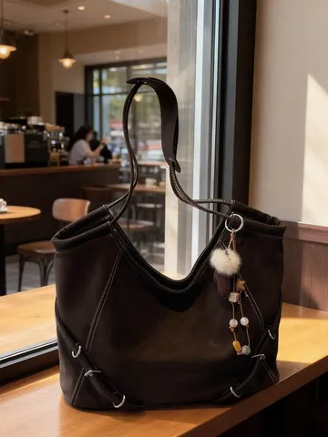 Women Retro Large Capacity PU Leather Tote Bag Contrast Stitching Casual Commuter Shoulder Bag