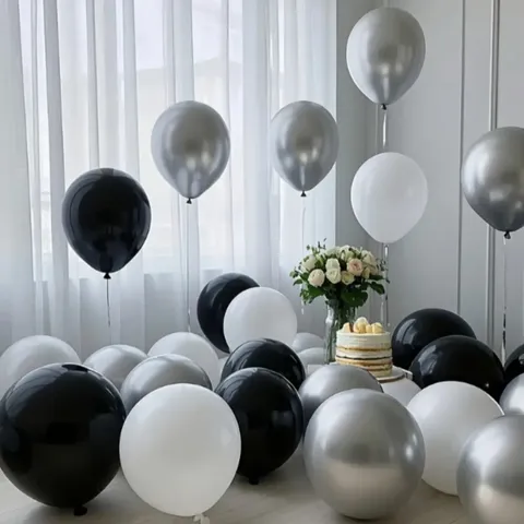Black White Silver Metallic Latex Balloons Confetti Balloons Set For Birthday Wedding Party Anniversary Event Decoration