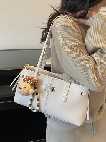 Γυναικείο Μοντέ Tσάντα Tote από Δέρμα PU Casual Commuter Underarm Shoulder Bag με Χαριτωμένο Μεταλλικό Στοιχειό Minimalist Daily Handbag