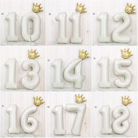 Cream White Number Aluminum Foil Balloon With Crown Birthday Party Decoration