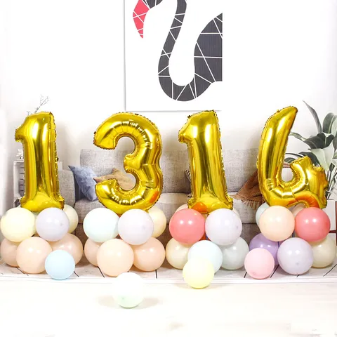 Gold Silver Number Foil Balloons Digital Birthday Party Decoration For Kids Adult Room Background Wall Celebration