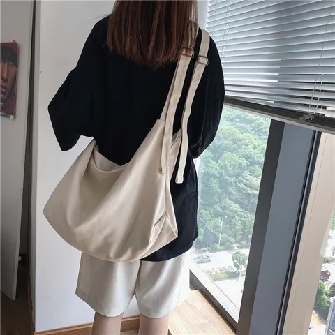 Casual Canvas Tote Bag For Women Large Capacity Shoulder Crossbody Bag Simple Commuter Handbag Student Book Bag