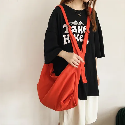 Casual Canvas Tote Bag For Women Large Capacity Shoulder Crossbody Bag Simple Commuter Handbag Student Book Bag