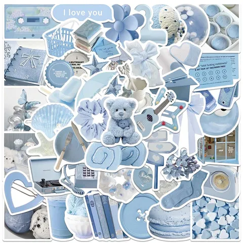 Ins Stil Hellblau Ästhetische Aufkleber Wasserdichte Vinyl Decals Für Laptop Gepäck Handyhülle Tagebuch DIY
