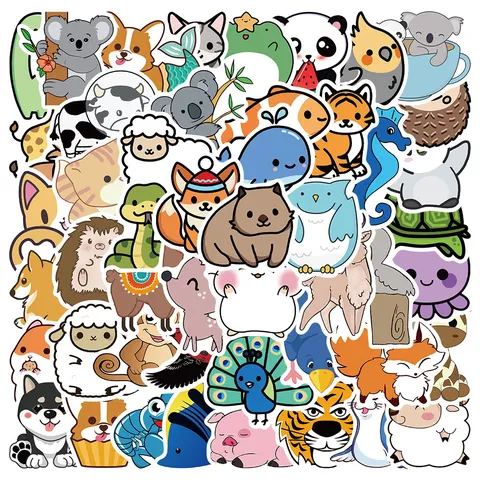 Cute Cartoon Animal Waterproof PVC Stickers Kawaii Graffiti Decals For Luggage Helmet Laptop DIY Diary Decoration