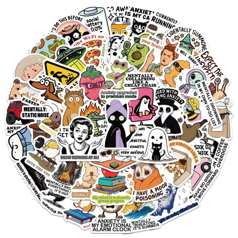 Cartoon Mental Breakdown Series Stickers Waterproof PVC Decals For Laptop Luggage Helmet DIY Decoration