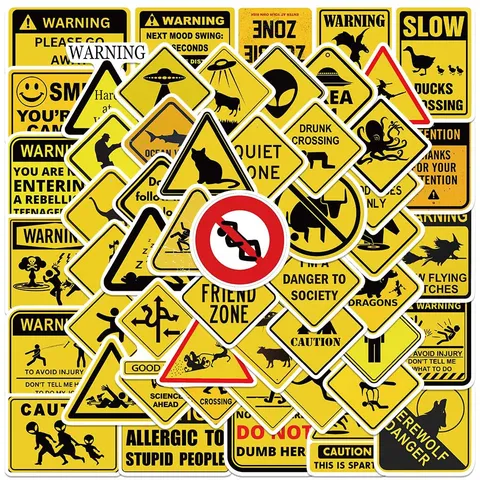 Waterproof PVC Warning Sign Stickers Funny Graffiti Decals For Luggage Motorcycle Car Helmet DIY Toy Decoration