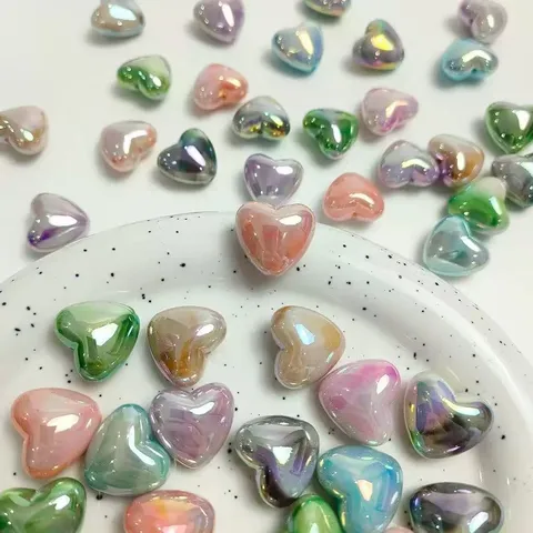 Acryl Herz Perlen Bunte Doppelte Farbe Gradient DIY Handy Kette Armband Schmuck Zubehör