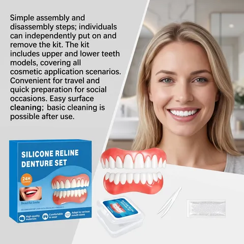 Silicone Denture Cosmetic Set Upper Lower Veneer Teeth Kit Comfort Fit Fake Teeth Daily Care Oral Tool With Box