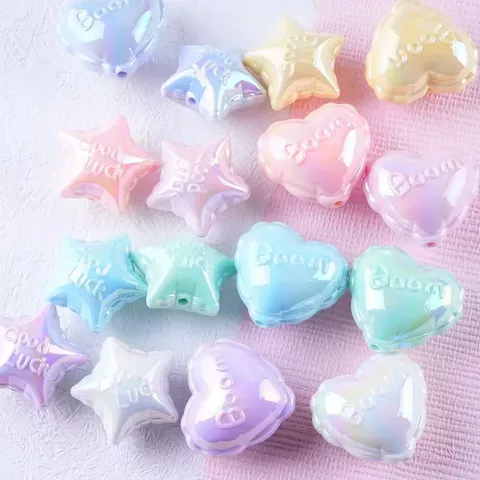 Acrylic Star And Heart Loose Beads UV Plated Iridescent Beading Charms For DIY Jewelry Making Bracelet Pen Accessories
