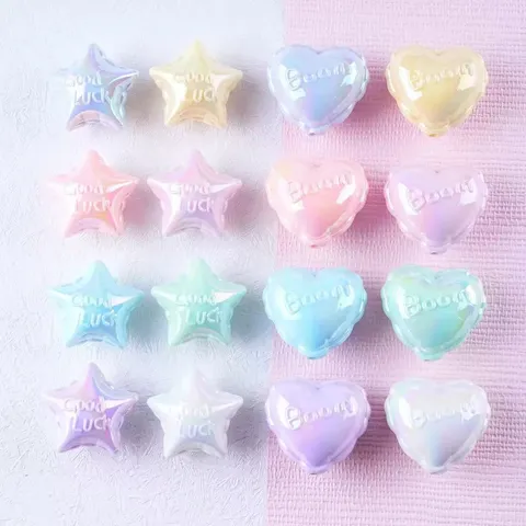 Acrylic Star And Heart Loose Beads UV Plated Iridescent Beading Charms For DIY Jewelry Making Bracelet Pen Accessories