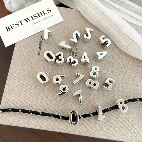 Acrylic Number Beads Gold Silver Large Hole Digital Loose Beads For DIY Jewelry Making Phone Charm Accessories Craft