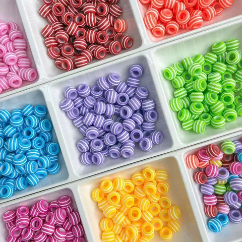 Bunte Gestreifte Acryl Lose Perlen Großes Loch DIY Schmuckherstellung Handwerk Zubehör
