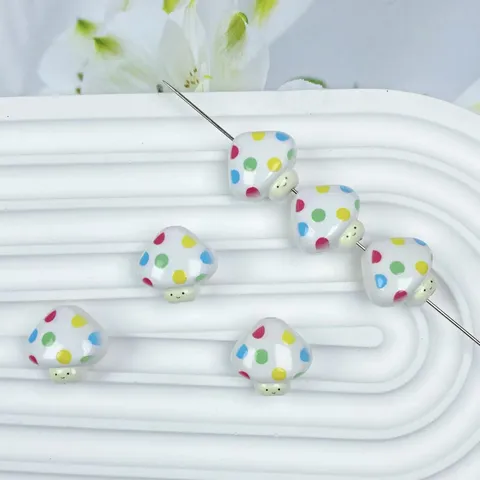 Perles Champignon Pois Peintes En Acrylique Perles Vrac Accessoires Fabrication Bijoux DIY Pour Chaîne De Téléphone Loisirs Créatifs