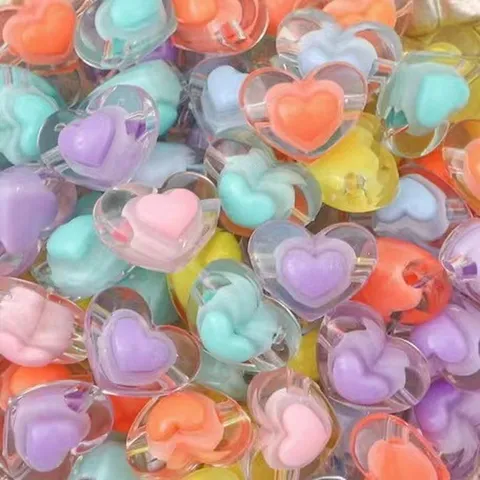 Acryl AB Farbverstärkt 3D Herz Lose Perlen Transparent DIY Handgemacht Armband Auto Hängen Haar Seil Schmuck Zubehör Großhandel
