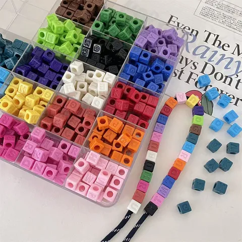 Acryl Buchstaben Perlen Einfaarbig Quadratische Lose Perlen Grosses Loch DIY Schmuckherstellung Zubehoer Fuer Armband Halskette